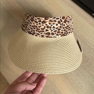 Leopard Print and Tan Straw Visor